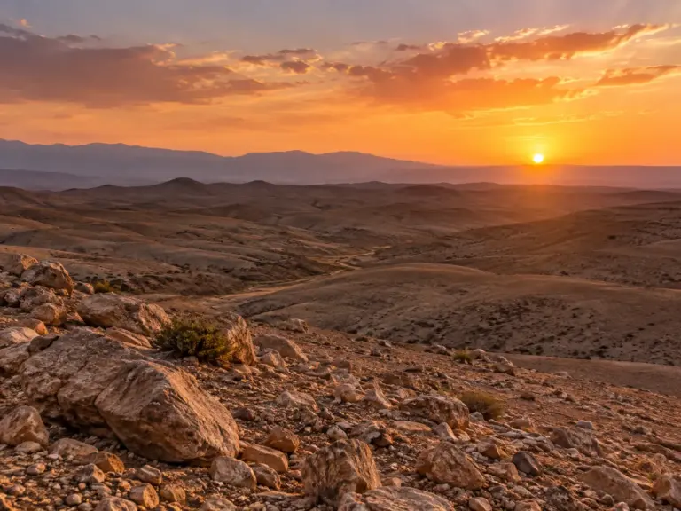 Illustrative rocky Agafay landscape at sunset