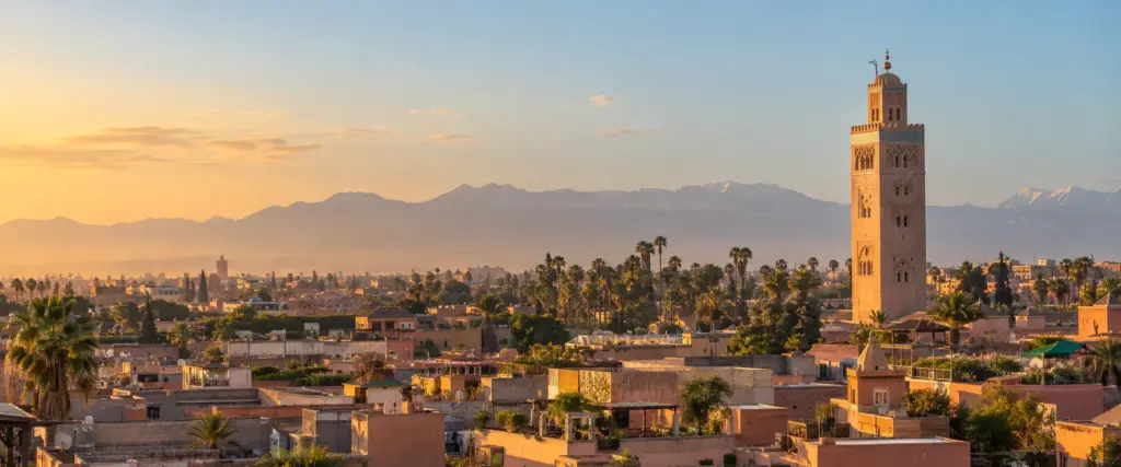 Illustrative Marrakech skyline with distant mountains